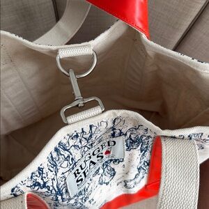 Rugged Seas Tote Bag Maine island map blue orange